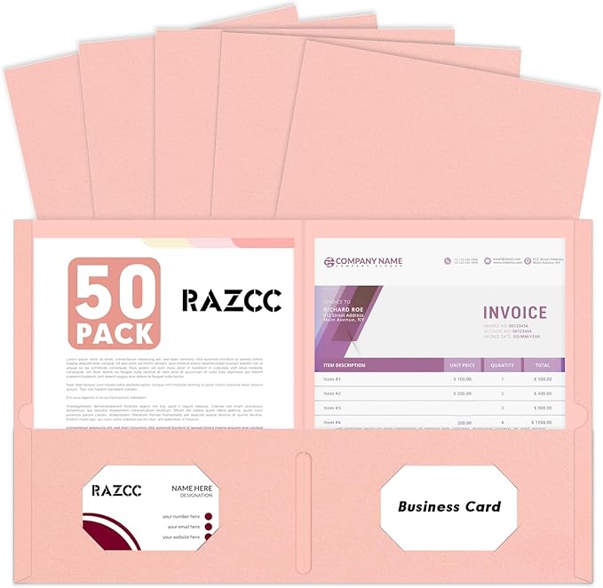 Two Pocket Folders, RAZCC 50 Pack 2 Pocket Folders Fit Letter Size Paper by RAZCC