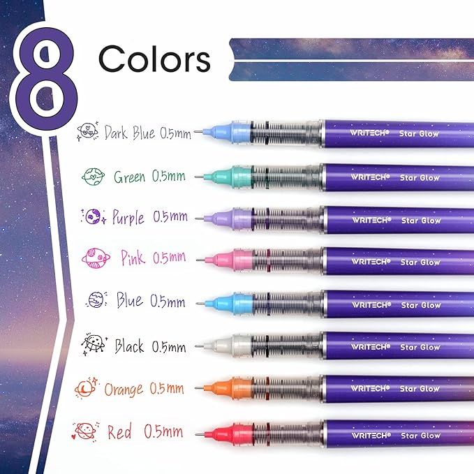 WRITECH Liquid Ink Rollerball Pens: 8ct Assorted Colors Extra Fine Point Tip - Image 2