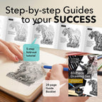 castle art supplies 40 piecedrawing, sketching and charcoal showing dimensions