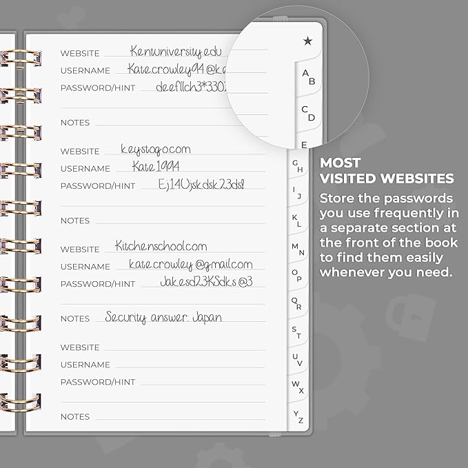 Clever Fox Password Book Spiral – Mini Internet Address & Password Organizer - Image 4