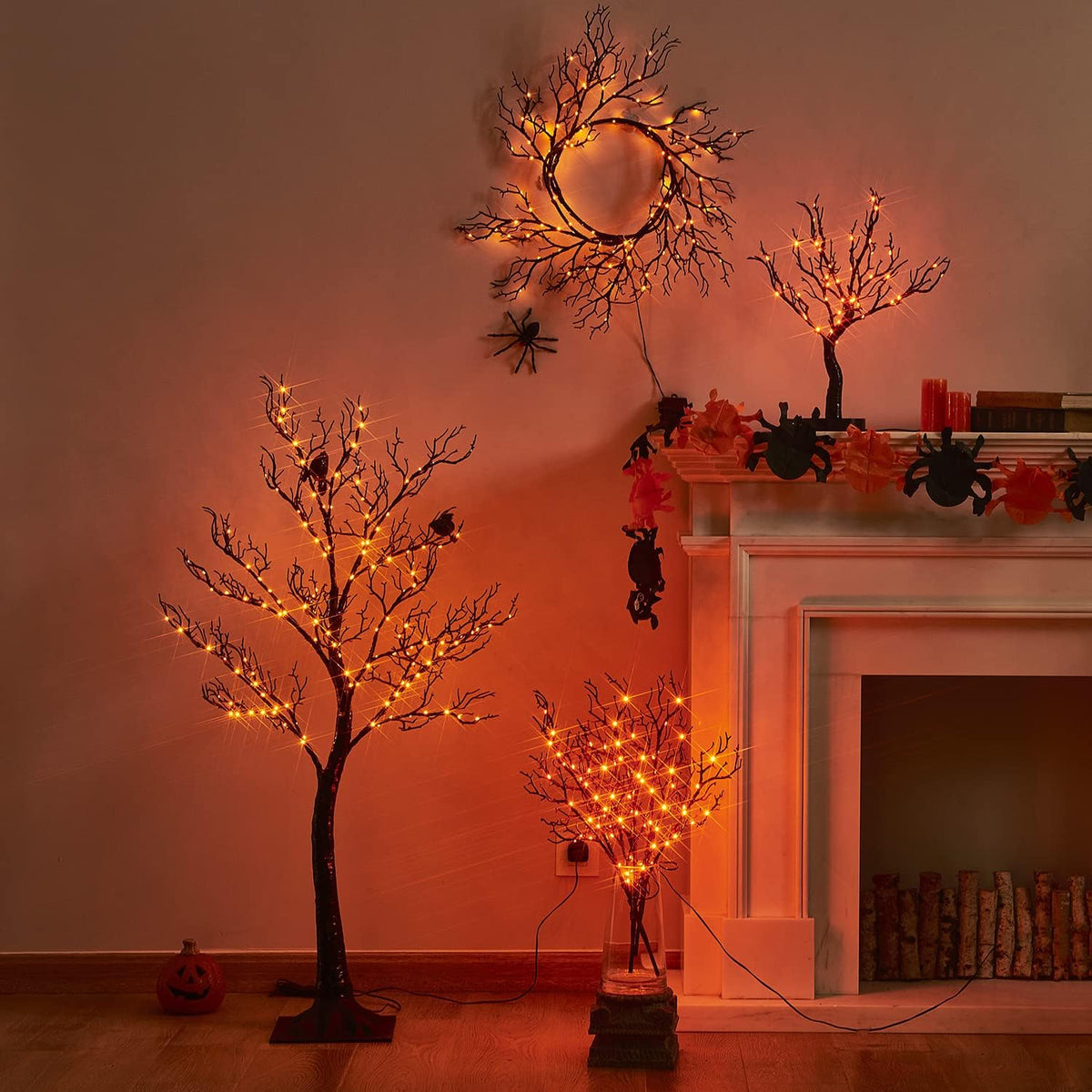 LITBLOOM Halloween Tree with Lights Plug in 4FT 150 Orange Fairy Lights, Ligh...