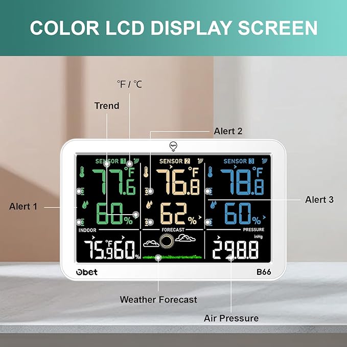OBET Weather Station Wireless Indoor Outdoor Thermometer - Image 2