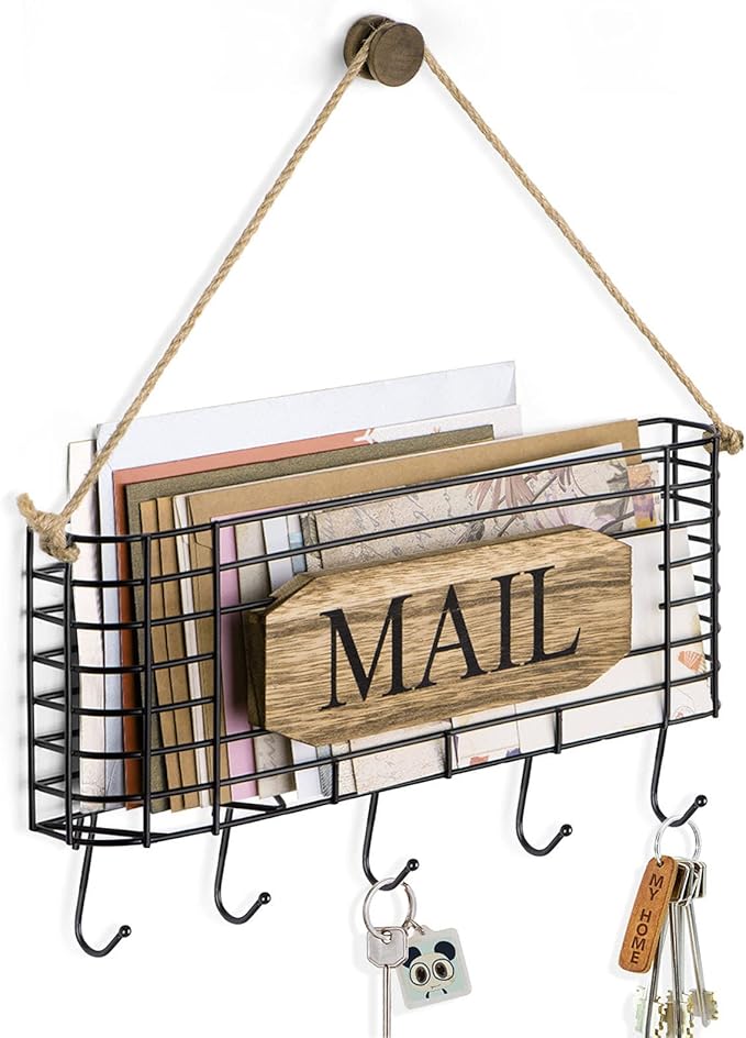 SRIWATANA Mail Holder, Rustic Mail Organizer Wall Mount Hanging Mail Sorter by SRIWATANA