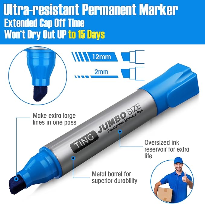 Fuutreo 10 Pack Jumbo Permanent Markers Bulk Large Chisel Tip Permanent Markers - Image 4