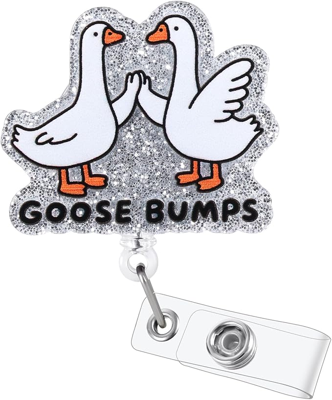 Goose Bumps Funny Nurse Badge Reel, Retractable ID Card Badge Holder, Name Tag by BVIIE