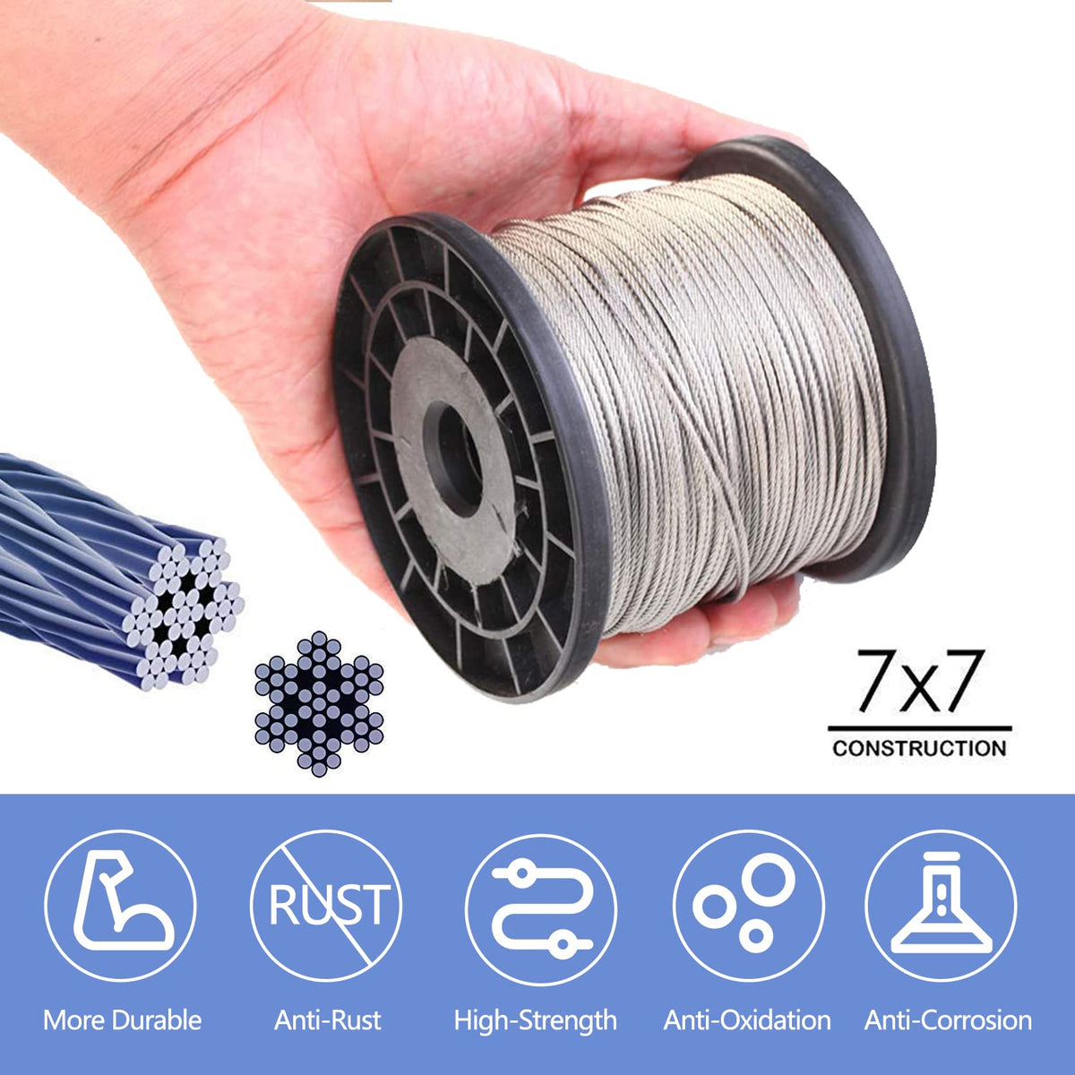 Wire Rope Crimping Tool Kit, with 1/16-304 Stainless Steel Cable 165 ft (7x7 ...