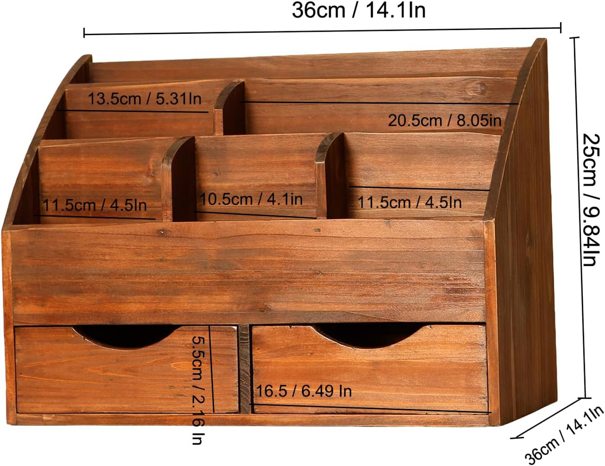 Rustic Brown Wooden Desk Organizer