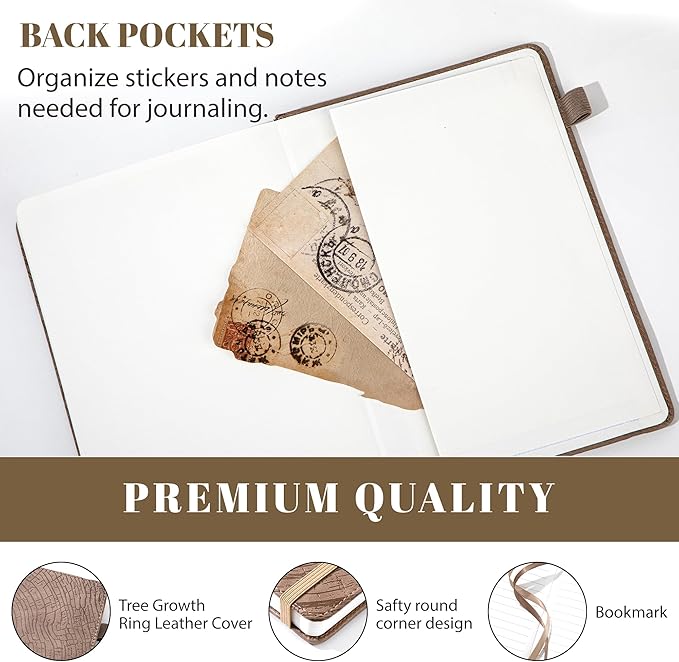 CAGIE Lined Journal for Men Women, Tree Growth Ring Leather Bound Journal - Image 5