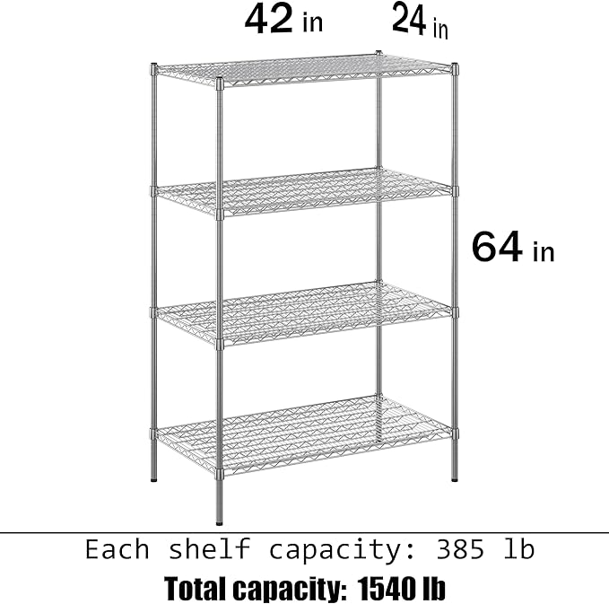 Regal Altair 24" Deep x 42" Wide x 64" Height Wire Shelving Kit | 4-Tier | NSF - Image 3