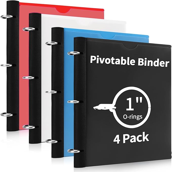 Tashkummy 360 Degree Pivotable Binder, Upgraded 3 Ring Binder 1 inch 4 Pack by 360%C2%B0PivotableBinderNotebook