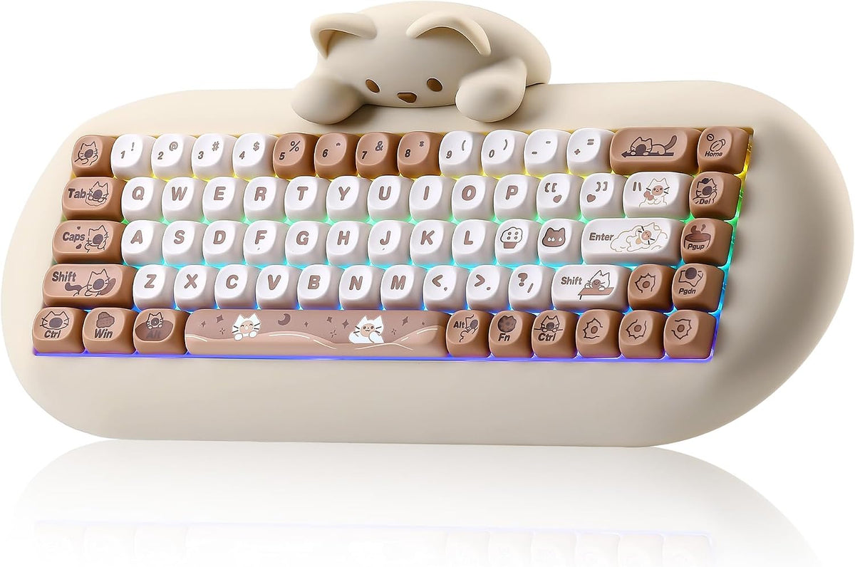 YUNZII C68 Silicone Cute Cat Mechanical Keyboard (Brown,Cocoa Cream Switch)