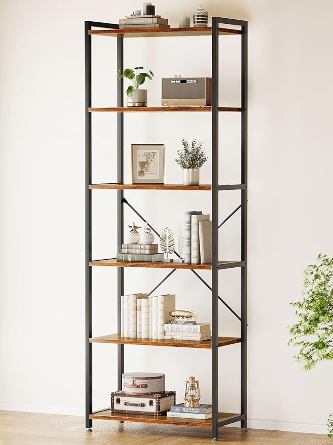 Casaottima Book Shelf, 6 Tier Tall Bookshelf, Modern Wood Bookcase Shelves by Casaottima