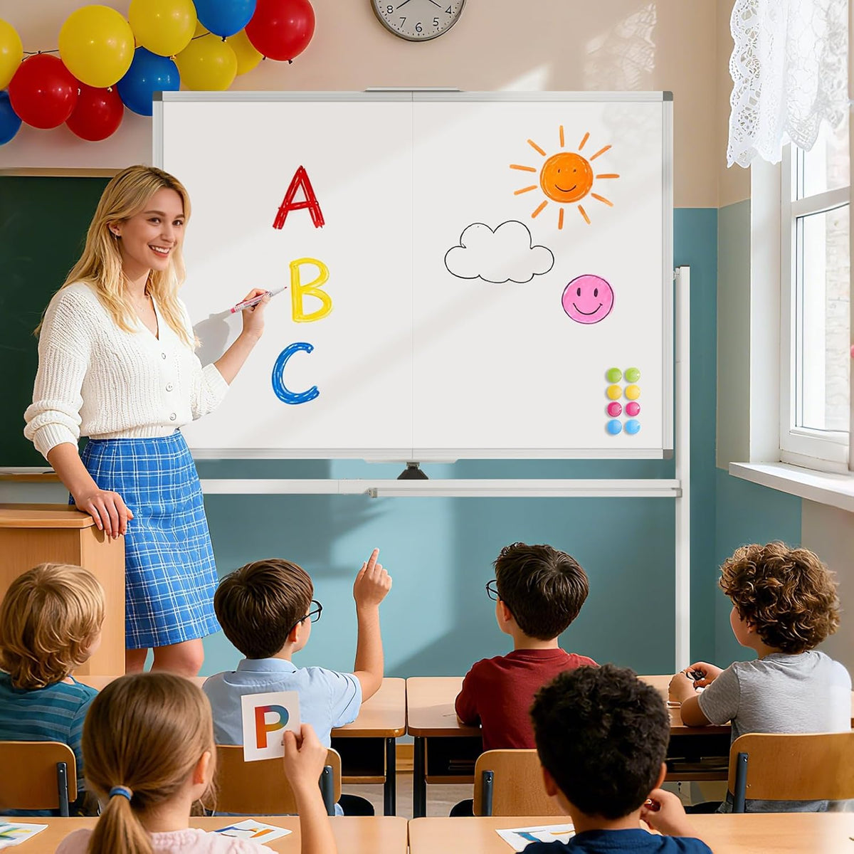 Rolling Whiteboard on Wheels, 48” x 36” Standing Dry Erase Board | 4' x 3...