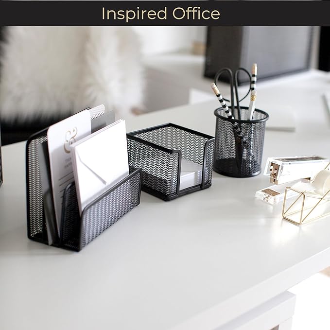 BLU MONACO Black Metal Mesh Letter Sorter | 3-Slot Mail Organizer - Image 3