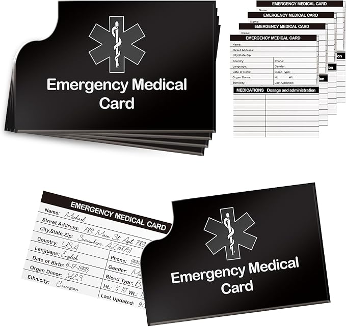 4 Pack Emergency Medical Information Id Card Red Medical Condition and by DLUGOPIS