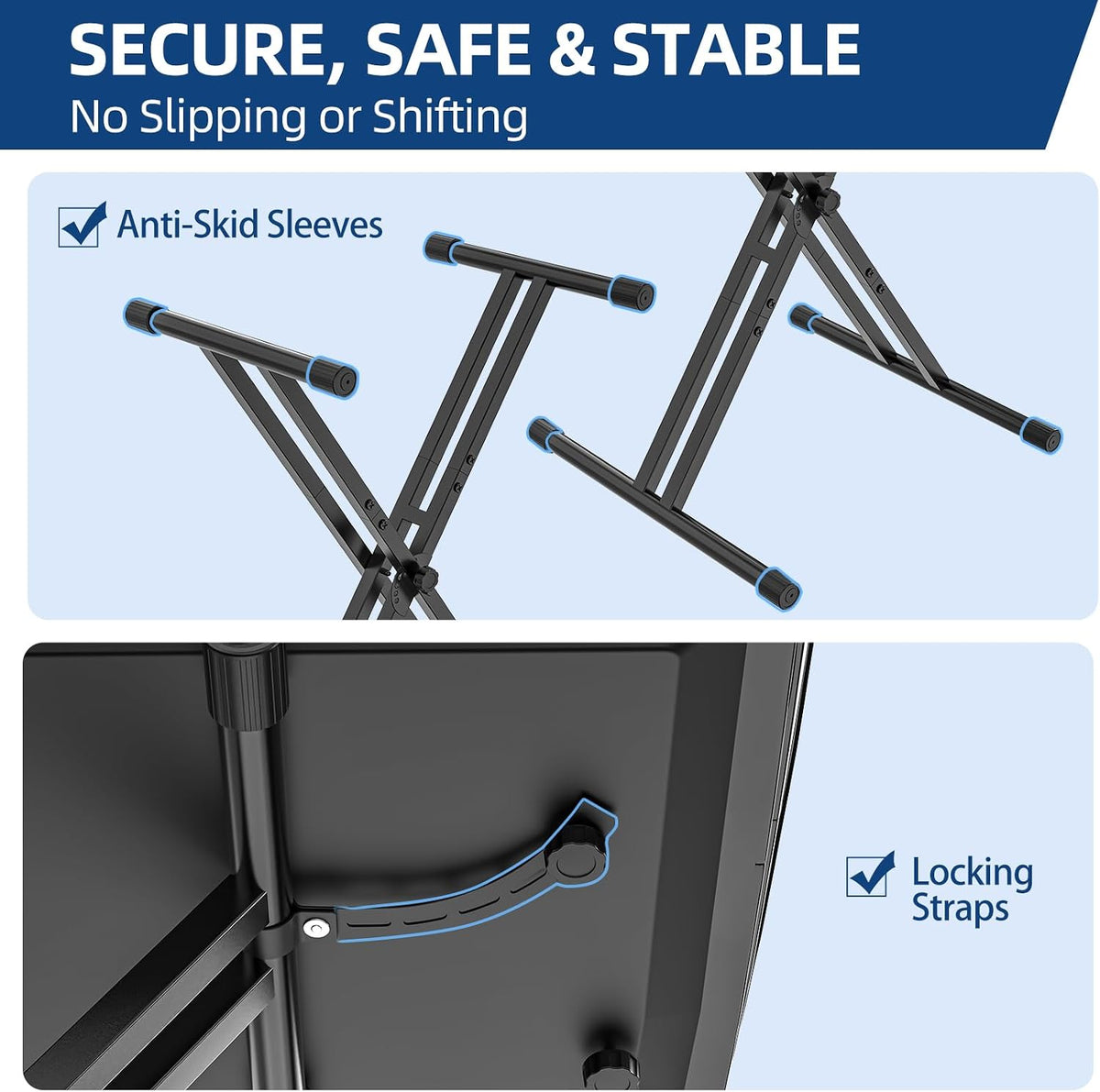 GLEAM Keyboard Stand, Iron Digital Piano Stand with Locking Straps - Heavy Du...