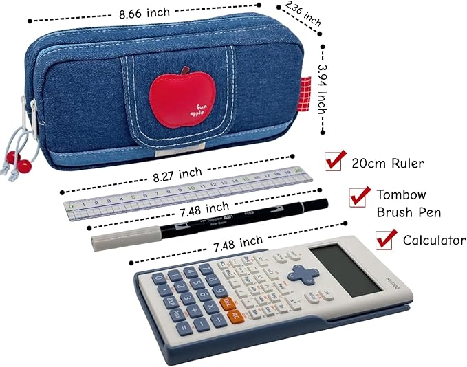 Haumei Canvas Pencil Case Large Capacity, Big Denim Pen Pouch - Image 5