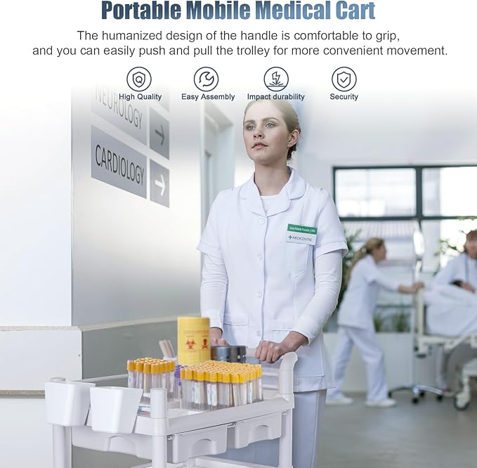 Mobile Medical Carts 3 Tier Professional Utility Cart 330 LBS Max Load Rolling - Image 3