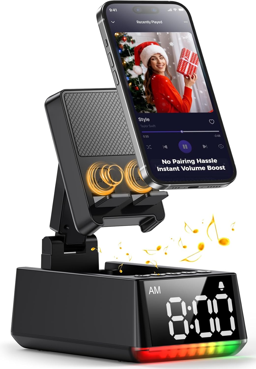 Bluetooth Speaker Birthday Gift for Men:Induction Cell Phone Stand Black