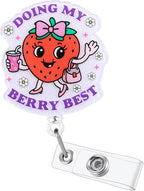 Doing My Berry Best Cute Strawberry Badge Reel, Retractable ID Card Badge by BVIIE
