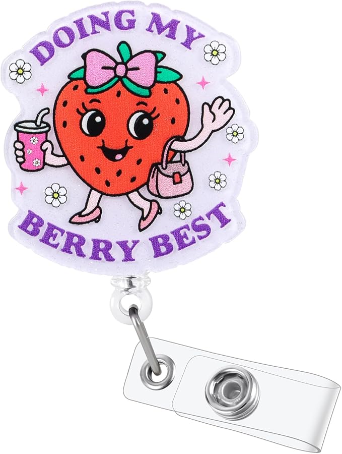 Doing My Berry Best Cute Strawberry Badge Reel, Retractable ID Card Badge by BVIIE