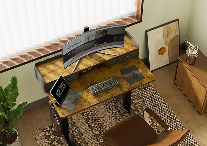 Claiks Standing Desk with Drawers, Adjustable Stand Up Electric Small Standing - Image 2