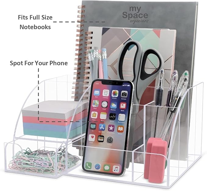 My Space Organizers Clear Acrylic Desk Oganizer, 9 Compartments, Office - Image 3