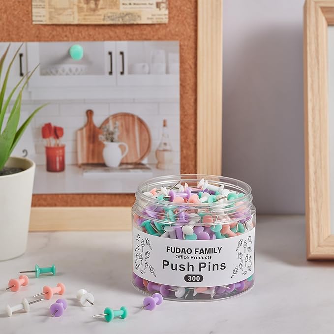 FUDAO FAMILY 300pcs Push Pins for Bulletin Board, Thumb Tacks for Wall Corkboard - Image 5