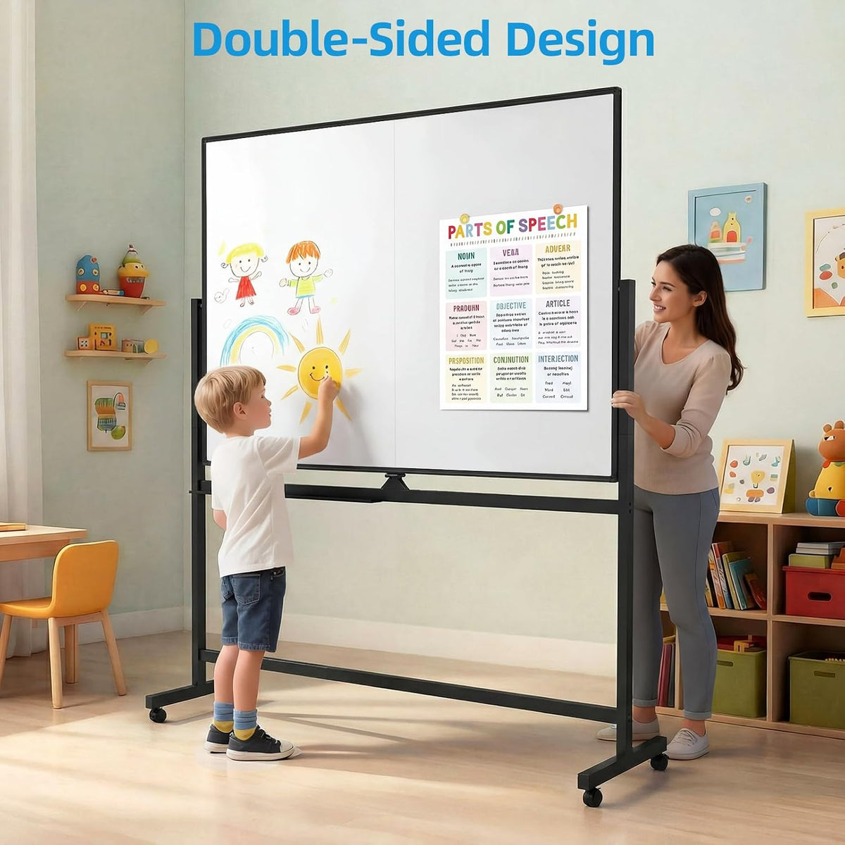 VOWNER Double-Sided Magnetic Whiteboard, 60" x 48" Mobile Dry Erase...