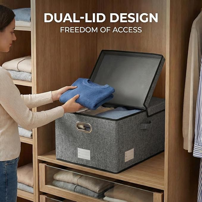 PRANDOM Storage Bins with Lids Linen Fabric Foldable Storage Boxes Organizer - Image 4