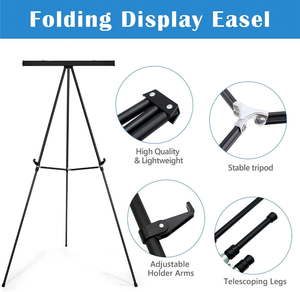 63 1/2'' Aluminum Flip Chart Easel Stand, Black,2 Pack | Presentation Easel with Adjustable Floor for Boardroom, Whiteboard, Paper Pads, Signage