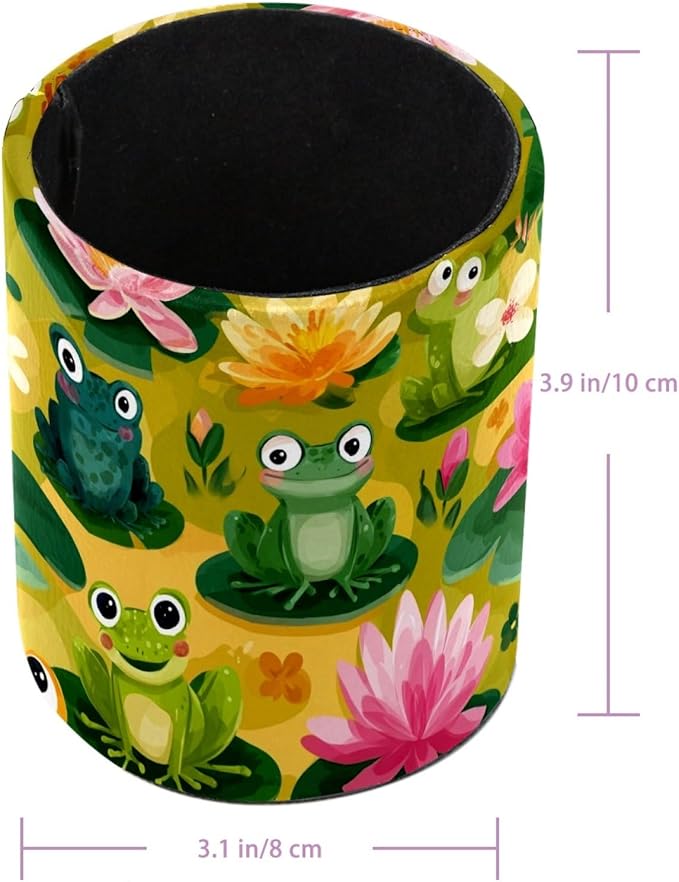 Leather Pen Holder for Desk Funny Frogs Pencil Cup Desktop Organizer Makeup - Image 3