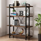 4 Tier Bookshelf Solid Wood Bookcase and Book Shelves Wood and Metal Shelving