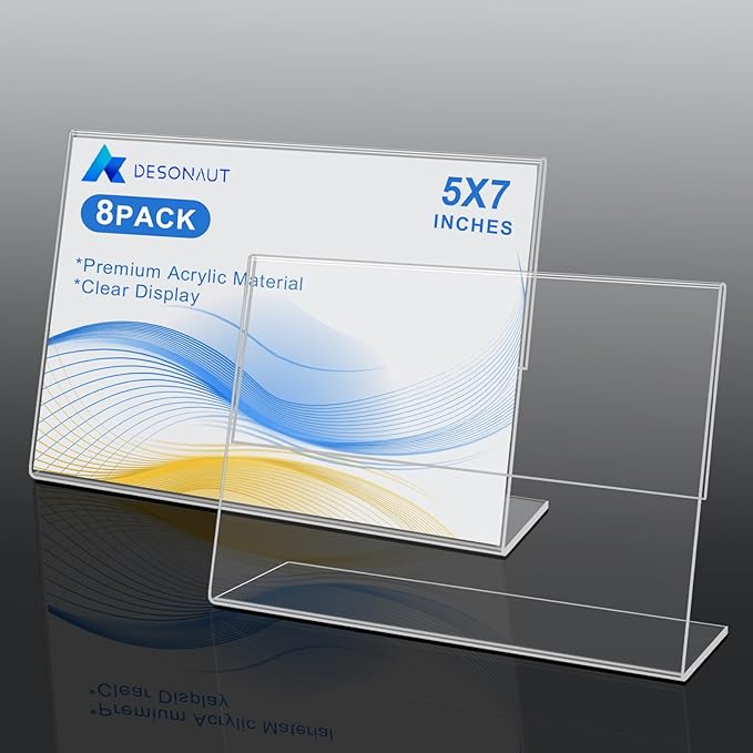 DESONAUT 8 Pack Slanted Back Acrylic Sign Holder 5x7 inches, Acrylic Picture - Image 3