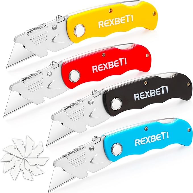 REXBETI 4-Pack Folding Pocket Utility Knife Quick-change SK5 Box Cutter by REXBETI