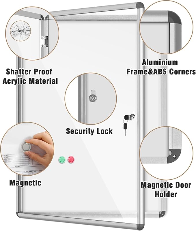 Mifuro 38"x28" Enclosed Bulletin Board, Lockable Weather-Resistant Aluminum - Image 3