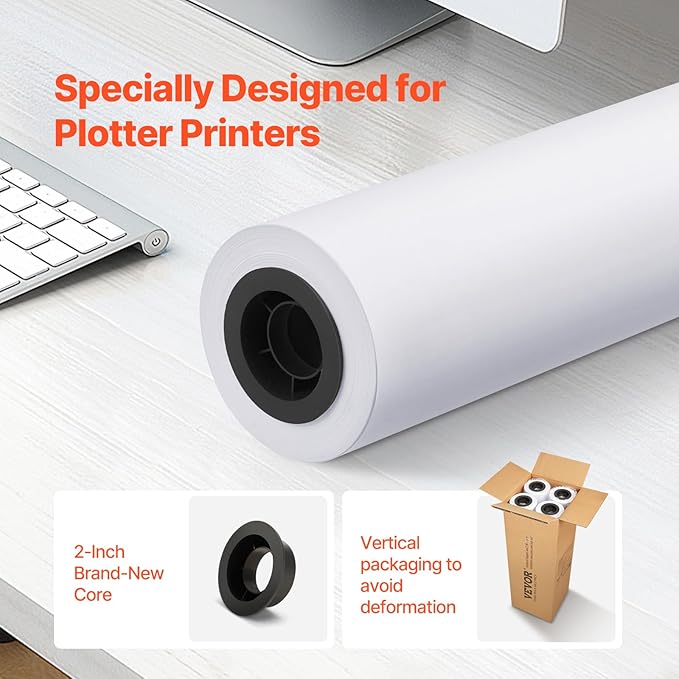 VEVOR Wide Format Paper, 24 in x 150 ft Plotter Paper, 4 Rolls CAD Bond Rolls - Image 2