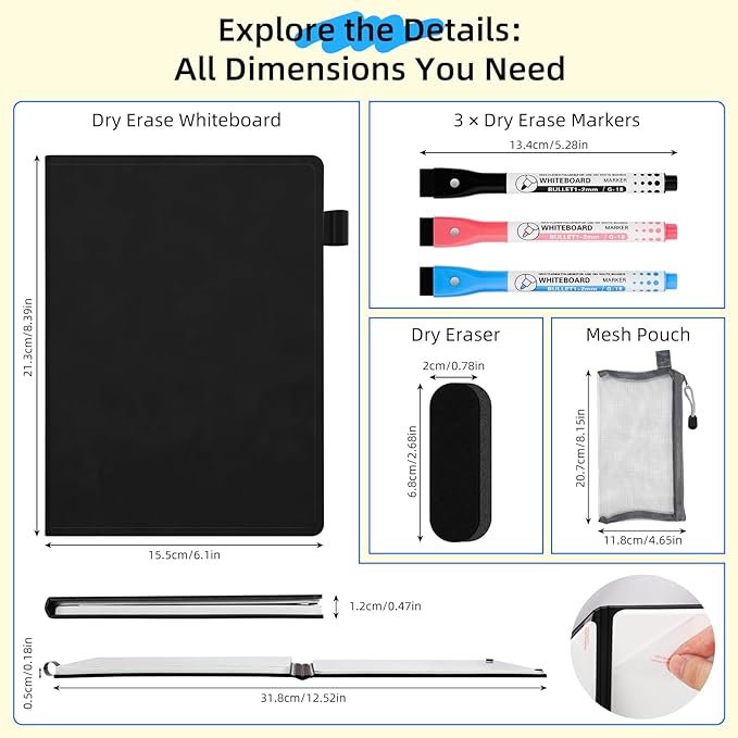 AGM Portable White Board Dry Erase Notebook, 8.4" x 6" Double Sided Folding - Image 2