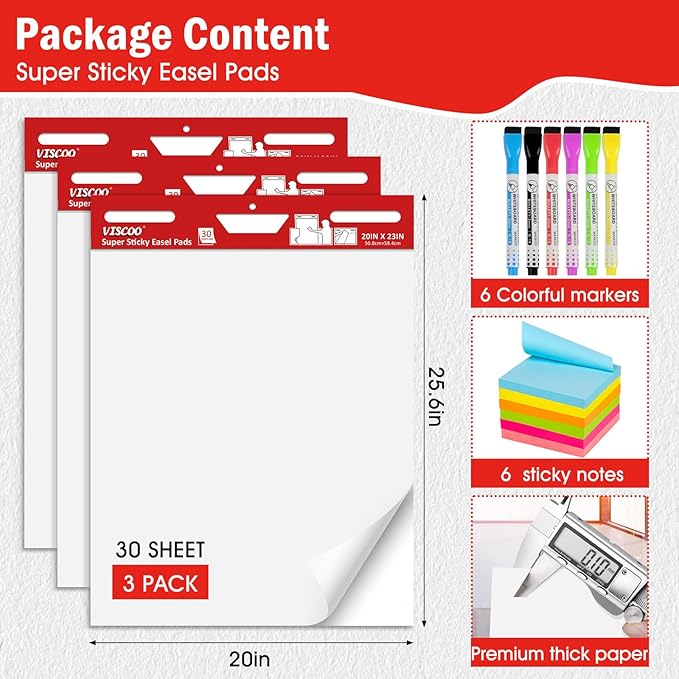 VISCOO Thickened Sticky Easel Pad, 20 x 23 Inches Flip Chart Paper - Image 3