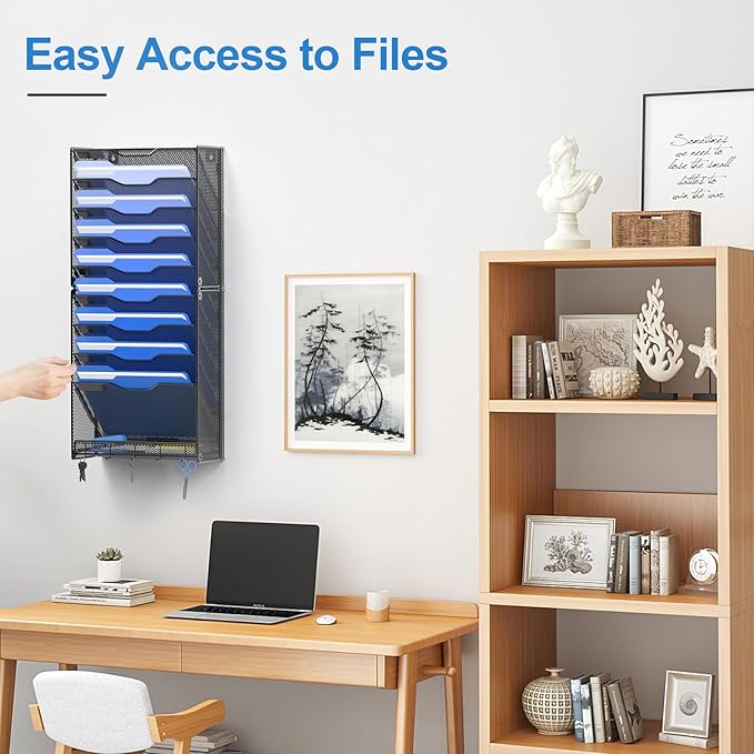 OUTWOLF 10 Tier Hanging Wall File Organizer Wall Mount Paper Document Folder - Image 3