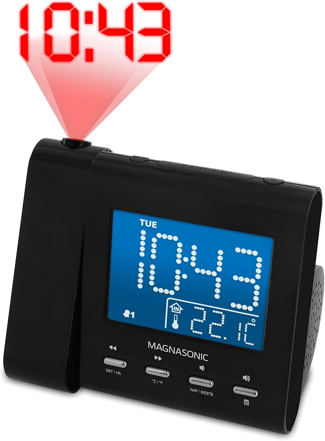 magnasonic projection alarm clock with am/fm radio, battery, main product view