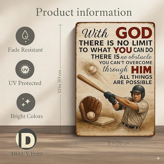 Vintage Christian Baseball Metal Sign – Inspirational Sports Wall Art - Image 2