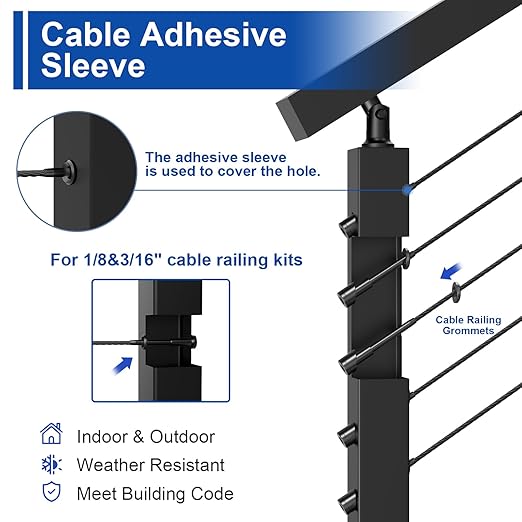 BLIKA 20Pack Black Cable Railing Adhesive Sleeves - Image 4