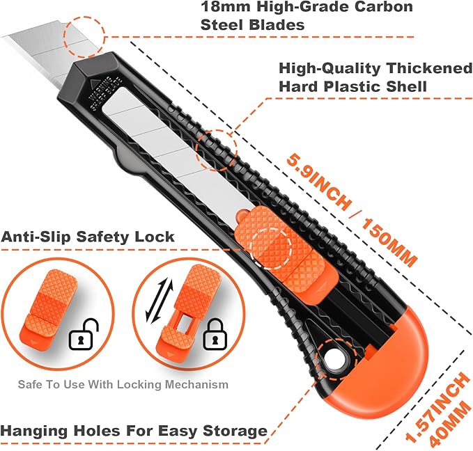 JOYUMY 3 Pack Utility Knife Box Cutter Retractable, Compact Box Knife - Image 5