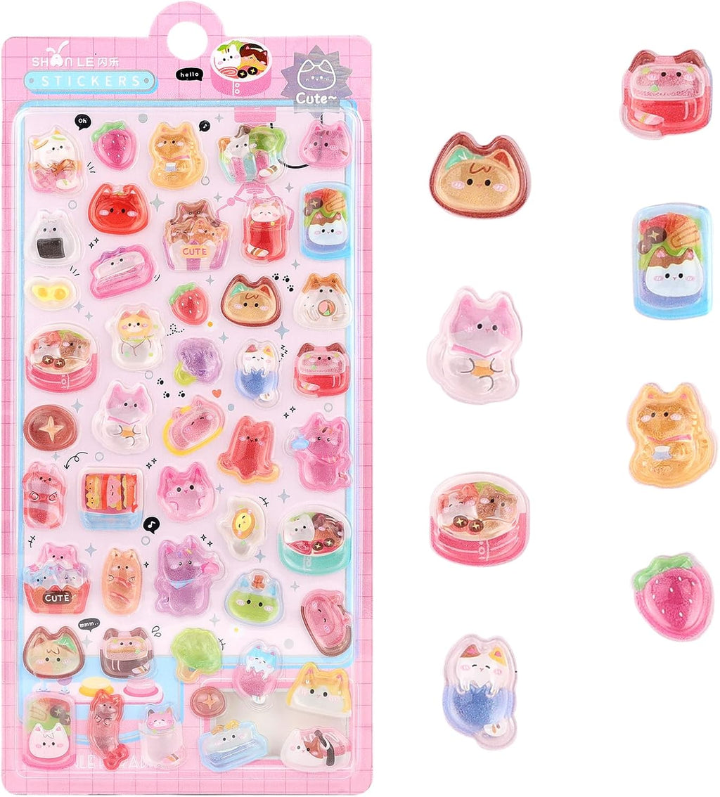 3D Cute Cartoon Cat Bento Puff Stickers,Kawaii Mini Puffy Stickers | 3D Stickers for Scrapbooks Planner Journals Laptops Phone Case Decoration Phone Stickers