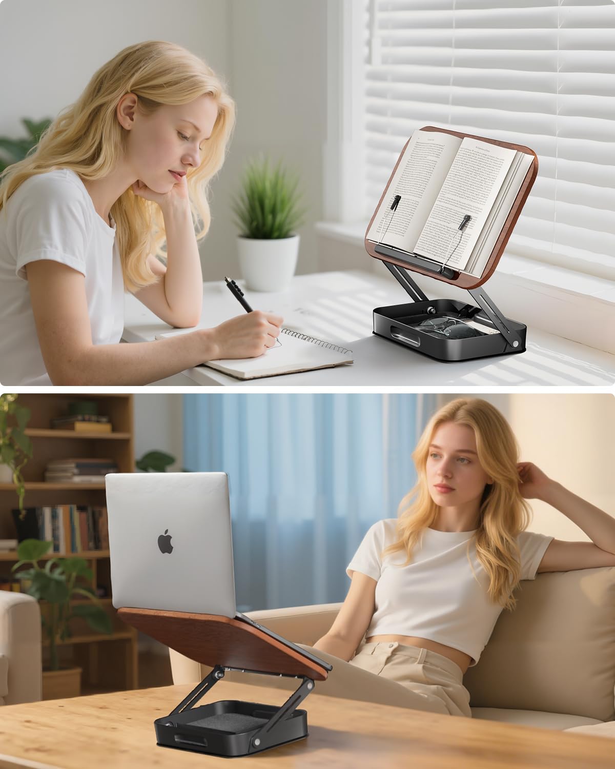 Viozon 360° Rotating Ergonomic Book Stand for Reading - Adjustable Wood Book ...