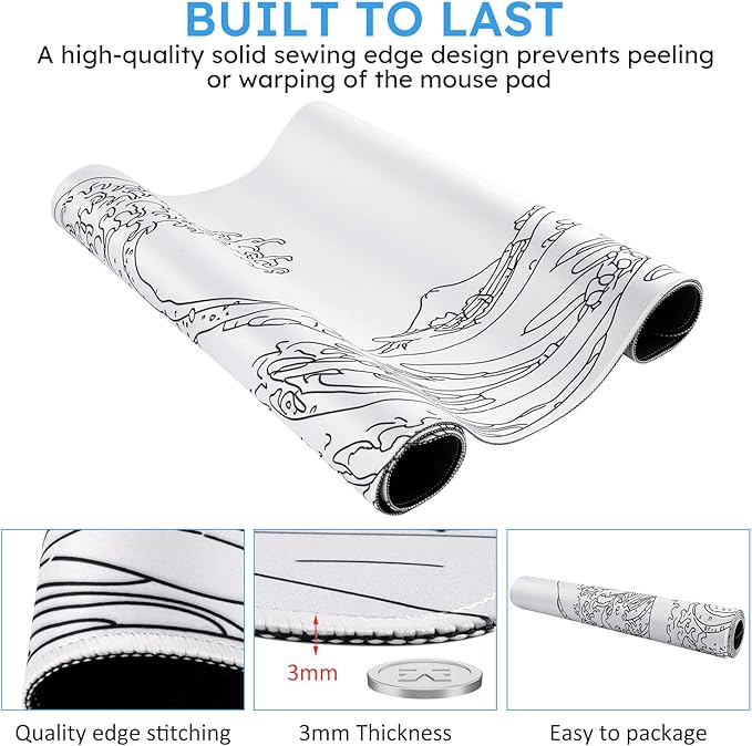 iCasso White Mouse Pad, Extended Gaming Mouse Pad, Large Stable Rubber Base - Image 5