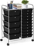 COSTWAY 15 Drawer Rolling Storage Cart, Utility Tools Paper Organizer on Wheels