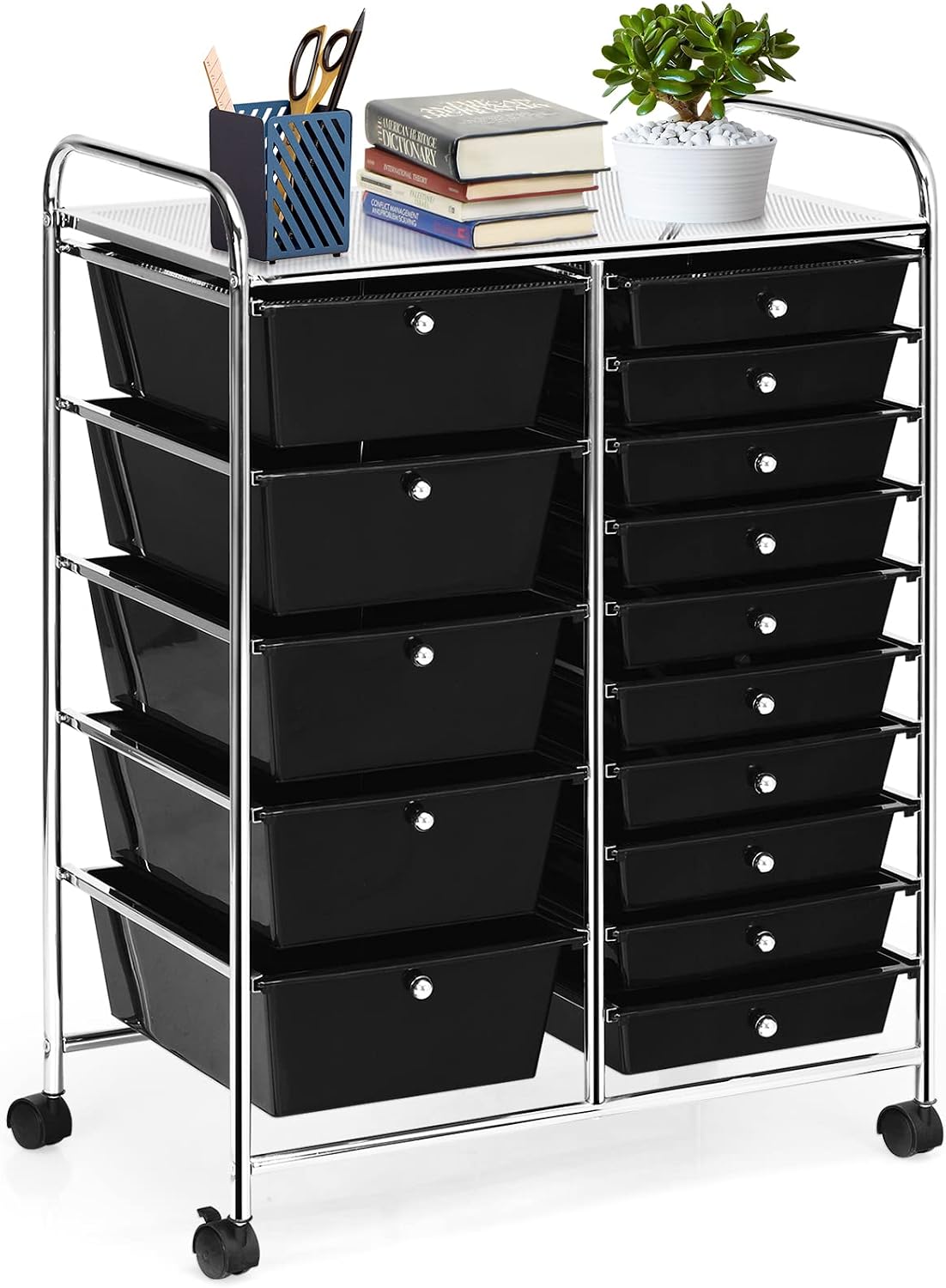 COSTWAY 15 Drawer Rolling Storage Cart, Utility Tools Paper Organizer on Wheels