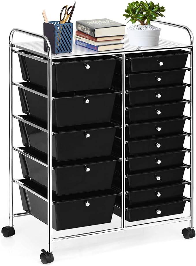 COSTWAY 15 Drawer Rolling Storage Cart, Utility Tools Paper Organizer on Wheels by COSTWAY